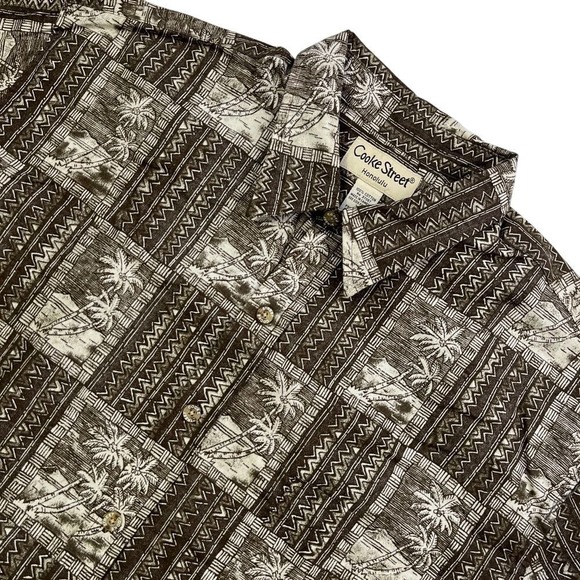 Color Street Other - Cooke Street Hawaiian Mens Brown Button Down Shirt, Palm Tree Mens Button Ups T3
